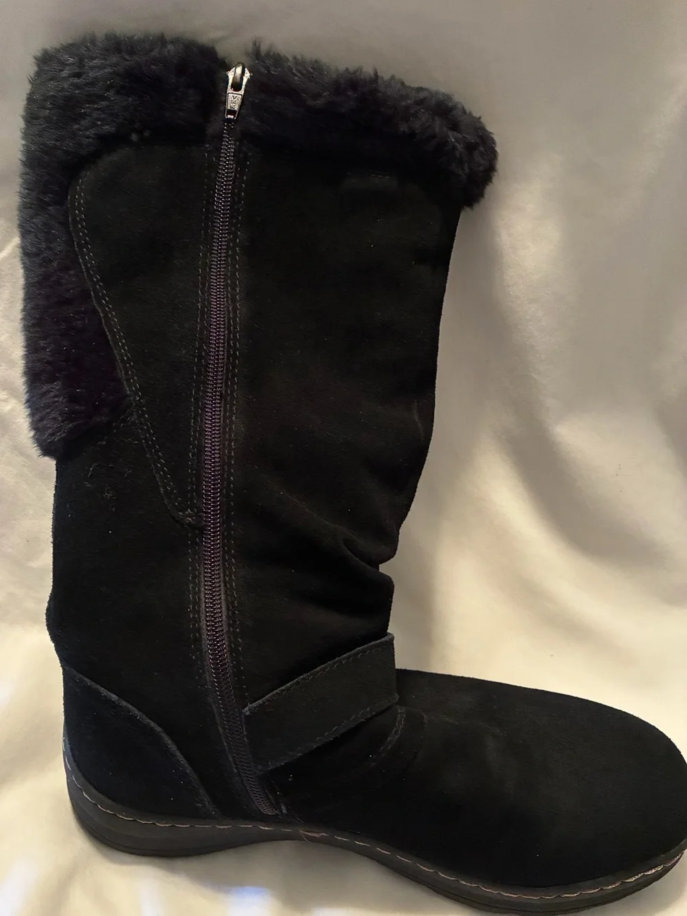 “Anibeth” Black Suede Faux Fur Trim Winter Boots Mid Calf Buckle Women's Size 9